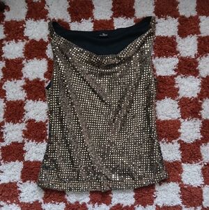 *SOLD* Vintage 90s Gold Sequined Cowl Neck Top